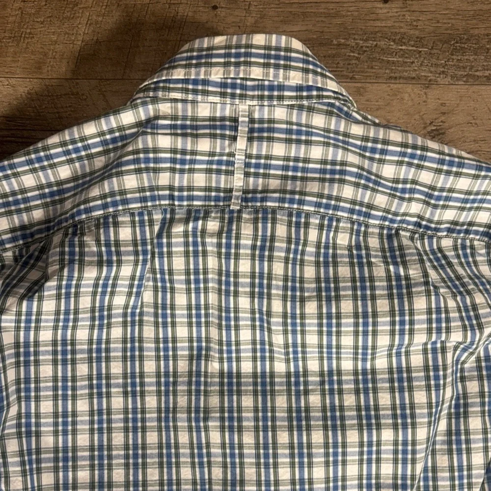 Banana Republic Slimfit Blue Green & White Plaid Button Down Short - Size S